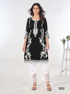 Ropa étnica Trabajo bordado pesado Kurti recto con pantalón para oficina y ropa casual a precio asequible - Product Image 5