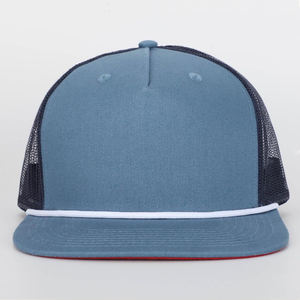 Gorras de camionero de 5 paneles con visera plana de algodón y cuerda, diseño personalizado con logo OEM al por mayor, gorra clásica snapback con logo bordado - Product Image 6