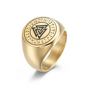 Nordic Viking Vintage Celtic Triangle Knot <b>Titanium</b> Steel <b>Ring</b> Men's Jewelry Gift Geometric Design Gold Color - Product Image 1
