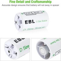 Adaptateurs de piles EBL taille D, convertisseur d'entreposage de piles AA en taille D, à utiliser avec des piles AA rechargeables - Lot de 4