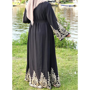 Custom Made Abayas <strong>Black</strong> Navy <strong>Abaya</strong> With Stunning Gold Embroidery Lace Occasion Islamic Clothing Dubai Islamic Open <strong>Abaya</strong> - Product Image 3