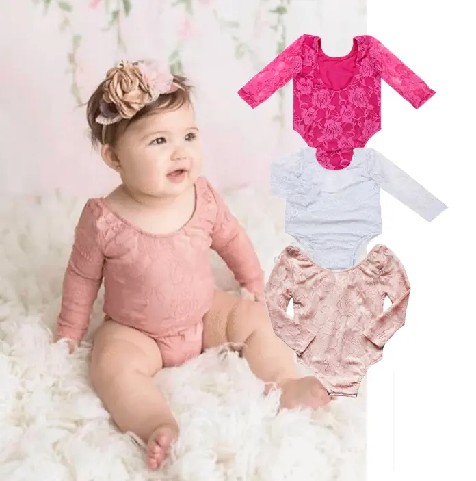 Groothandel Boutique Baileysblossoms Pasgeboren Baby Baby Girl Lana Kant Bodysuit Kinderen Dusty Roze Maillots Rompertjes