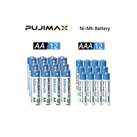PUJIMAX 12 piles rechargeables Ni-MH AA R06 1,2 V 800 mAh et 12 piles NiMH AAA R03 1,2 V 300 mAh pour jouets télécommandés