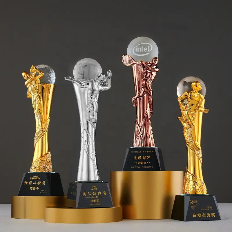 Kristal spor ödülü kupa şirket onur zafer anısına özel Metal reçine voleybol basketbol Golf topu kristal kupa
