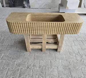 Vasque intégrée flottante en marbre |   Meuble-lavabo de salle de bain en pierre naturelle, fait main, durable, écologique, avec façade cannelée - Product Image 5