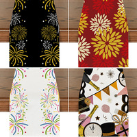 Chemin de table YINUAN pour le Nouvel An, en tissu polyester, avec des motifs de feux d'artifice, de gnomes et de champagne, pour la décoration de la table de fête