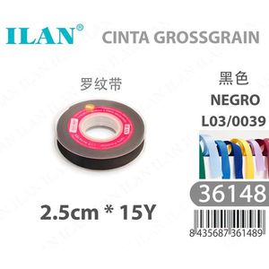 Nastro in grosgrain Iln 2,5 cm x 15 iarde nero per artigianato e cucito - Product Image 3