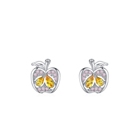 Ailmay Echt 925 Sterling Zilver Schattige Appel Regenboog Zirkonia Fruit Oorknopjes Voor Vrouwen Meisjes Feestaccessoires Sieraden