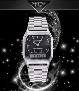 Reloj de Pareja SANDA 747 Cuadrado de Cuarzo Digital, Estilo Ejecutivo, Cristal Resistente al Agua, Correa de Acero Inoxidable, Casual y Moderno - Product Image 3