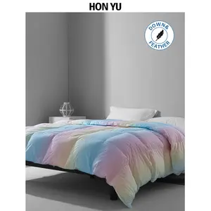 Unique Technique Lightweight Rainbow Feather Down Comforter With Graduated Color Cotton-Blended Down-Proof Shell For All Season