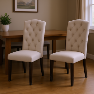 Juego de 2 Sillas de Comedor Acolchadas Beige con Patas de Madera, Diseño Moderno para Muebles del Hogar - Product Image 2