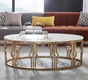 Factory Direct Sale Italian Minimalist Marble Coffee Table Low Price Home Living Room Gold Oval Coffee Table