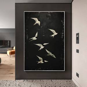Pintura al óleo abstracta de golondrina voladora SQ sobre lienzo, pintura de pájaros, arte de pared grande en blanco y negro, decoración personalizada para el hogar y la sala de estar - Product Image 2