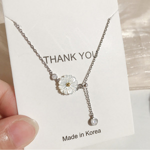 Forest Themed Seashell Daisy Pull Out Necklace Stainless Steel Flower Pendant Gift Jewelry Made In Korea - Product Image 1