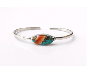 Labradorite Sterling Silver Cuff <b>Bracelet</b> Minimalist Gemstone Bangle Handmade Elegant Natural Stone Jewelry Adjustable Silver - Product Image 3