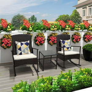RK00064 Fábrica directa en Vietnam, juego de bistró de 3 piezas para patio con 2 sillas reclinables de ratán, mesa de centro con tapa de cristal y cojines - Product Image 2