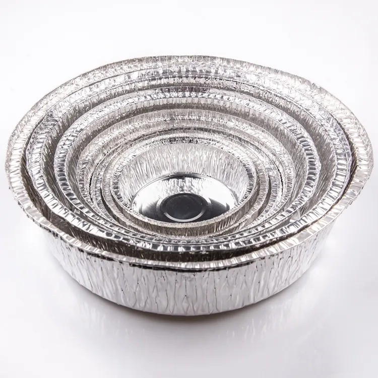 Bandeja redonda ecológica para pasteles de papel de aluminio para hornear de 555ml con tapa, contenedor de alimentos de lata seguro para el horno, uso de panadería desechable para el hogar