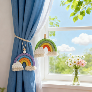 Adorno Colgante de Cuentas de Madera Tejidas a Mano, Estilo Boho, Arcoíris, Macramé <span class=keywords><strong>para</strong></span> Coche, Decoración del Hogar - Product Image 6