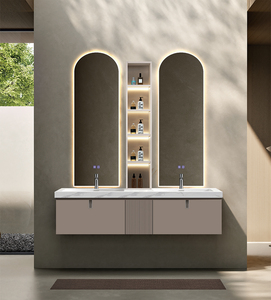 Oumeiga treo tường phòng tắm Vanity PVC carcase không thấm nước <span class=keywords><strong>LED</strong></span> gương với Hidden lưu trữ gốm bồn rửa đồ nội thất loại - Product Image 2