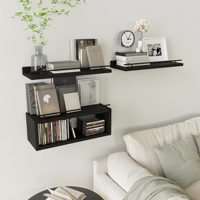 Juego de 3 Estantes Flotantes Negros para Pared con Toallero, Estantes de Almacenamiento Rústicos de Madera para Baño