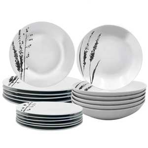 Set di piatti in porcellana bianca 18 pezzi con motivo a foglie, servizio da tavola per 6 persone - Product Image 1