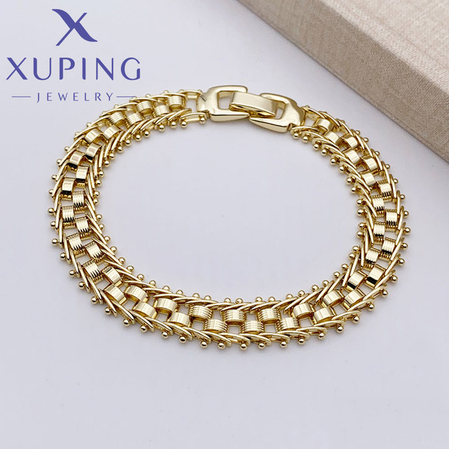 XUPING Jewelry Wholesale Bulk Fashion Minimalist Rapper Hip Hop Trendy Copper Pure Chain Link 14k Gold Color Plated Men Bracelet