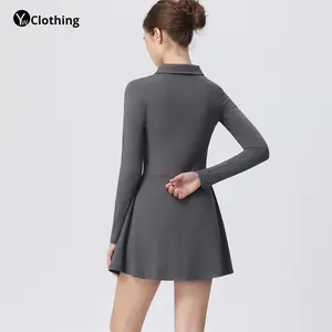 Женское спортивное платье для гольфа и тенниса с длинным рукавом, быстросохнущая спортивная одежда для фитнеса и йоги - Product Image 4