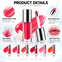 Gloss à lèvres rafraîchissant RTS 6ml avec applicateur en alliage de zinc, haute brillance, 6 teintes, faible MOQ 3 pièces, vente en gros, logo personnalisé