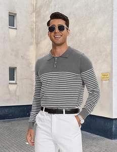 Jersey de punto para hombre Polo de manga larga Camisas de golf casuales a rayas - Product Image 4