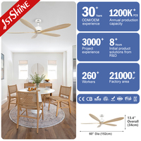 Ventilateur de plafond 1stshine en bois massif de style européen, à économie d'énergie, avec assistant vocal, flux d'air puissant, pales réversibles et télécommande
