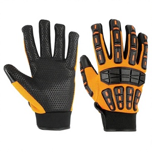 Guantes de Trabajo de Seguridad Anti-Impacto con Protección Texturizada de TPR y Muñequera Elástica en Naranja y Negro - Product Image 4