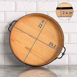 Grand <span class=keywords><strong>plateau</strong></span> ottoman rond - <span class=keywords><strong>Plateau</strong></span> <span class=keywords><strong>de</strong></span> service en bois <span class=keywords><strong>de</strong></span> style farmhouse <span class=keywords><strong>de</strong></span> 22 pouces <span class=keywords><strong>avec</strong></span> poignées métalliques - Planche à charcuterie ronde pour le salon - Product Image 3