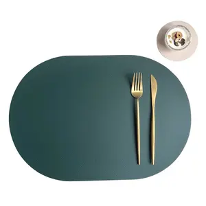 Popular ins oval pu leather placemats double sides solid colors heatproof table mats nordic coaster 17x12 inches