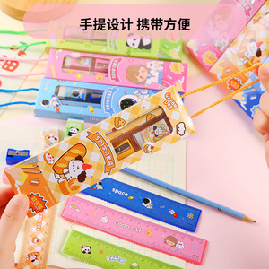 Ensemble de papeterie Autonomie Cartoon 5 pièces, fournitures scolaires pour enfants, boîte à crayons avec règle et taille-crayon pour élèves du primaire - Product Image 1
