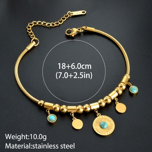 Bracelet simple en acier inoxydable avec pendentif rond en turquoise en forme de marguerite, bracelet pour femmes - Product Image 6