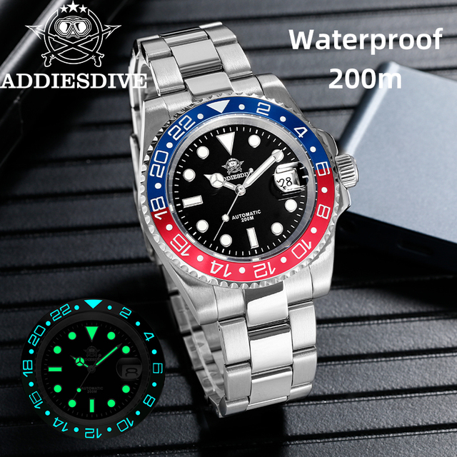 Private Brand Logo Custom Vintage Pepsi Diver Japan 8215 Automatic Sapphire Crystal 200M Waterproof Custom Logo Men Sport Watch