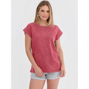 Camiseta de Mujer FOXA con Efecto Desgastado, Manga Corta, Cuello Redondo, Estilo Vintage, Informal, Básica de Verano, 100% Algodón, Transpirable - Product Image 3