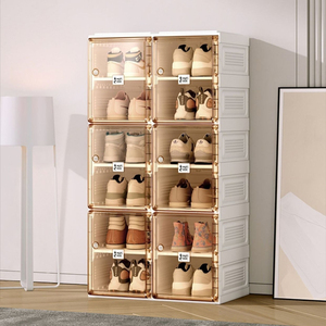 Scarpiera Multifunzione Grande con Scomparti, Organizzatore per <span class=keywords><strong>Stivali</strong></span>, <span class=keywords><strong>Scatola</strong></span> Portascarpe di Lusso Pieghevole in Plastica con <span class=keywords><strong>Porta</strong></span> Magnetica Trasparente - Product Image 3