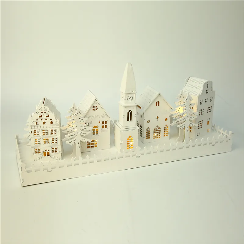 Witte Houten Decoratie Led House Kerst Ornamenten Hout Ambachten Thuis Tafel Dectratie