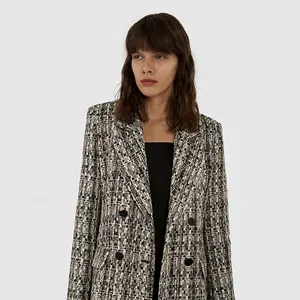 2024 terno de estilo de moda de luxo de boa qualidade blazer de tweed duplo breasted para mulheres