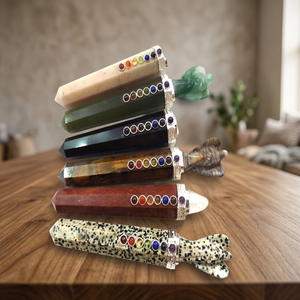 7 Chakra Crystal Pendulum with Carved Angel Tip Natural Gemstone Reiki Stick - Product Image 1
