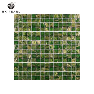 Professional Supplier Kitchen Backsplash Wall Tile Green Gold Lines Glass Mosaic 4 Islamic Tiles
