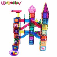 Magnescape-bloques de construcción de plástico ABS para niños, 106 piezas, azulejos magnéticos educativos, canicas, para correr, seguro, juguete para niños