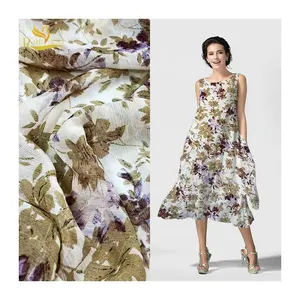 Lightweight Flower Print Crinkle 100% Polyester Crepe Floral chiffon Fabric For Chiffon Dress