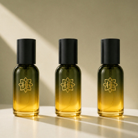 Flacon de parfum vide de 15 ml en verre rond court, avec bouchon noir, personnalisable, vente en gros, logo OEM disponible
