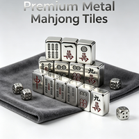 Magnifique ensemble de Mahjong en alliage multi-tailles, poli argenté brillant, avec marquages chinois, portable, en métal de qualité supérieure, coffret cadeau