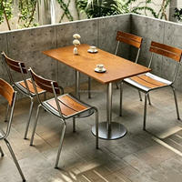 Restaurant-Terrassen- & Gartenmöbel, Café- & Bistro-Outdoor-Essgruppe, Holz- & Metall-Rechteckiger Tisch und Stühle