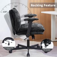 Chaise de bureau à domicile avec accoudoirs rabattables, coussin de siège large et épais, chaise de coiffeuse confortable, chaise de bureau à pieds croisés avec roulettes
