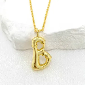 Gold Chunky Alphabet Letter Initial Pendant Chain Necklace