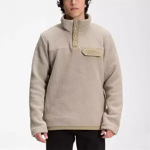OEM пользовательские воронка шеи простой пуловер четверть оснастки бежевый Шерпа флис Толстовка для мужчин